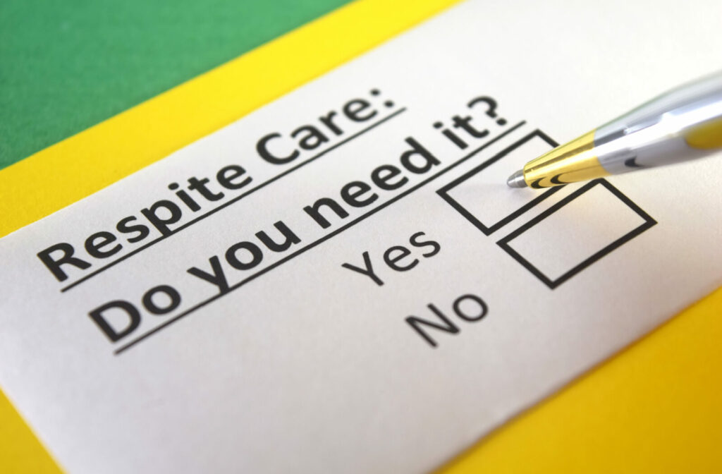 a piece of paper with two check boxes saying yes or no. The question is asking "respite care: do you need it?"